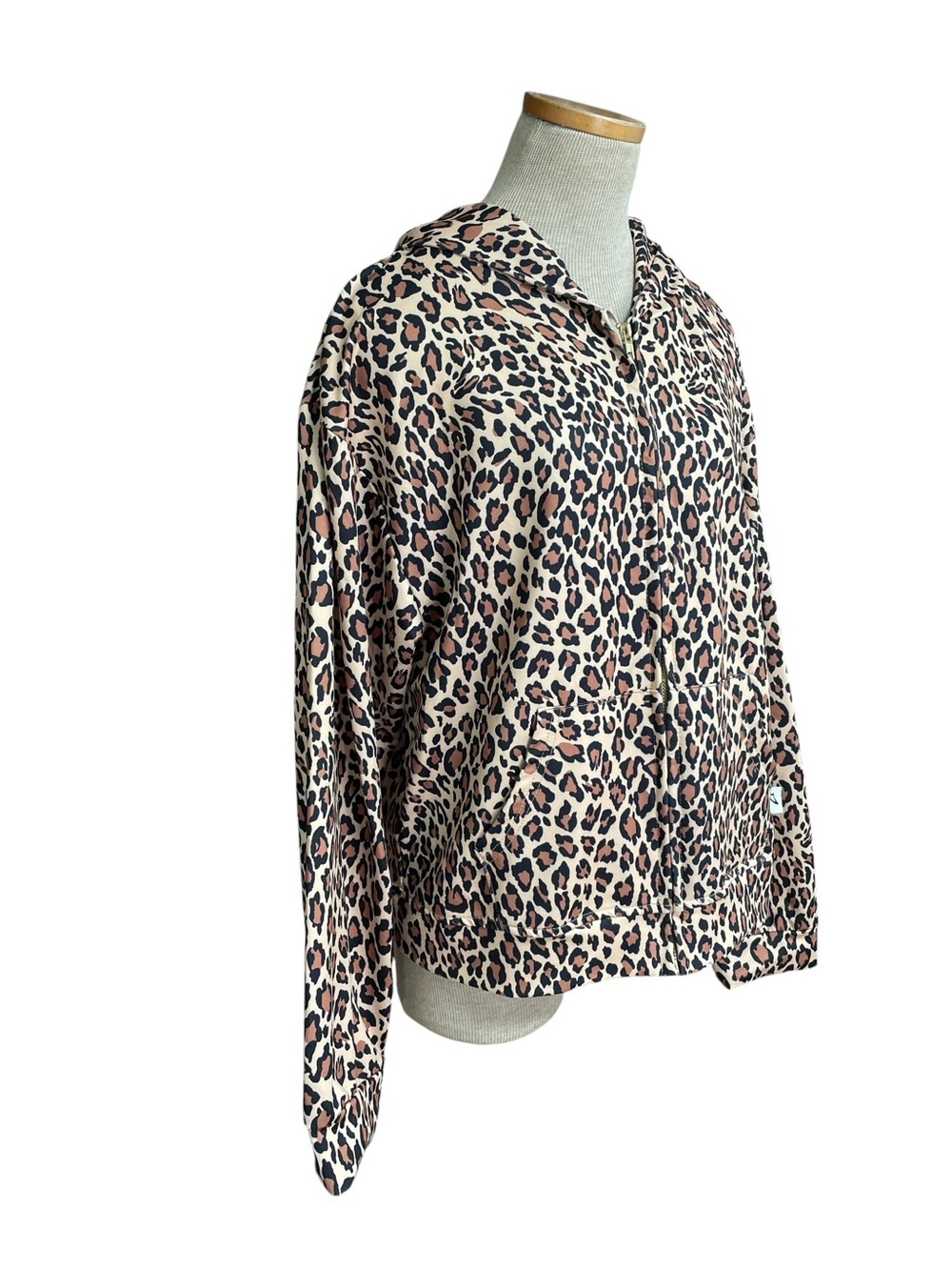 Akimbo Club Sweatshirt Leopard Print Zip-Up Hoodie - Tan Brown Black Medium - Picture 2 of 14